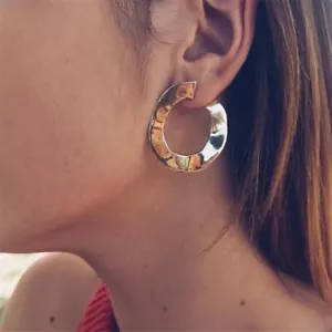 Vintage Retro Hoop Round Earrings Metal Gold Plated Loop Earrings for Women - Foto 1 di 18