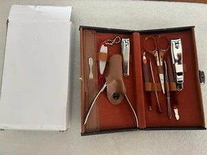 10 Piece Manicure set with Brown Storage Case Nail Clippers, Files, Scissors,+++ - Picture 1 of 12