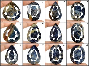 3016Ct Natural Madagascar Blue Black Sapphire 32-54mm Untreated Mix Cut Gems 12P - Picture 1 of 15