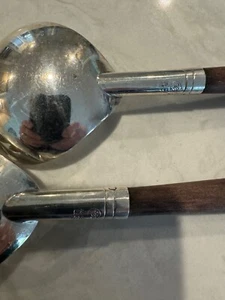 Vintage Set of Mexican Sterling Silver Salad Servers- Rosewood Handles - Picture 1 of 10
