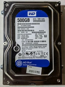 WD BLUE 500GB SATA Desktop Hard Drive 7200RPM 3.5" (WD5000AAKX) P/N: 634605-003 - Picture 1 of 2