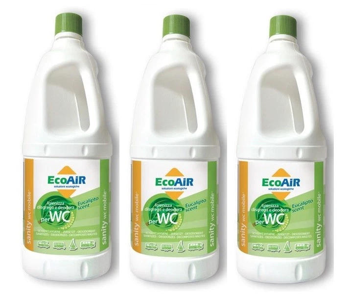 DISGREGANTE SANITY 2 LITRI EUCALIPTO WC AQUE NERE CAMPER AQUA KEM * 3 BOTTIGLIE  - Immagine 1 di 1