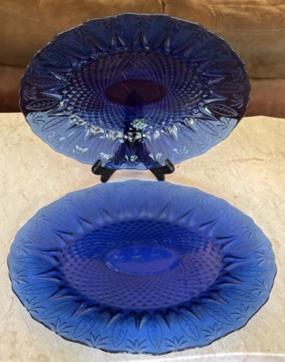Juego de 2 platos ovalados Avon Royal Sapphire 13,5" azul cobalto Francia de colección Foto 1 de 3