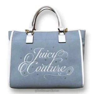 Juicy Couture Beach Tote Denim Diamond Embroidered Gold Accents Viral NWT - Picture 1 of 9