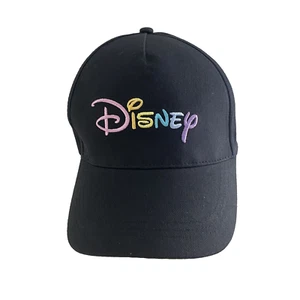 Disney Pastel Rainbow Embroidered on Black Baseball Cap Hat Adjustable Latch - Picture 1 of 11