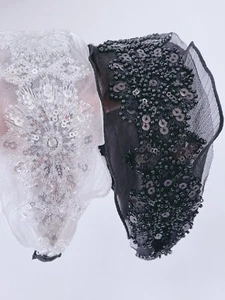Women Girls Retro Lace Frilly Sequins Wide Hair Headband Head Wrap Band Hoop  - Bild 1 von 14