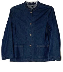 Chaqueta Jeans EILEEN FISHER Denim Oscuro M 10/12 Botón a Presión Algodón Nylon Elástico - Imagen 1 de 5