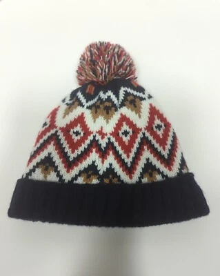 Gorro tejido de invierno Old Navy Child M forrado azul marino rojo blanco pompón Foto 1 de 4