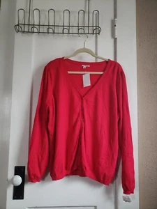 NWT Halogen 2X RED Long Sleeve Cardigan Rayon Nylon V-Neck buttoned Sweater - Picture 1 of 6