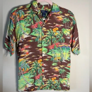 Polo Ralph Lauren vintage Brown/Green Hawaiian Loop Collar youth size M 10-12 - Picture 1 of 7