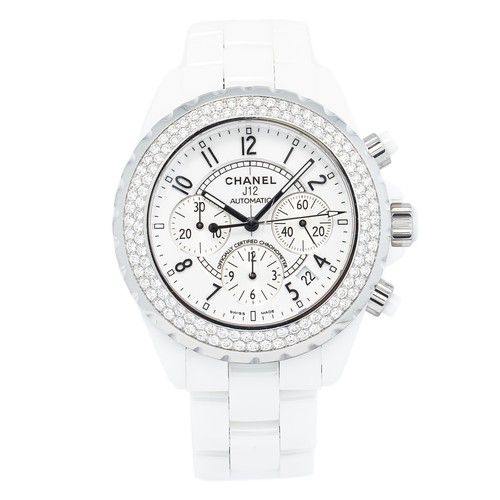 Orologio Donna Chanel J12 H1008 Automatico Ceramica Quadrante Bianco Lunetta Diamante 41mm