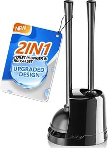 Toilet Plunger and Brush, Bowl Brush and Heavy Duty Toilet Plunger Set with Vent - Picture 1 of 9