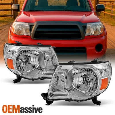 Fits 2005-2011 Toyota Tacoma Chrome Headlights Lamps Replacement Pair Left+Right - Image 1 of 4