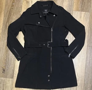 Nanette Lepore Belted Mid Length Trench Jacket/Coat Black Medium Military - Picture 1 of 10