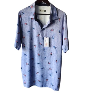 KJUS Mens Skier Polo All Over Print 54 XL Blue Performance Stretch UPF 50+ NEW - Picture 1 of 7