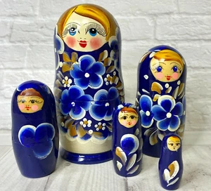 Ukrainische Matroschka Nestling Puppe aus Holz handbemalt blauton Handarbeit NEU - Bild 1 von 12