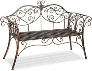 Metal Antique Garden Benches Clearance Outdoor wrought iron Bench 2 Seat - Picture 1 of 7