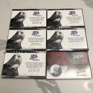 2004 thru 2009 S Proof Silver Quarters 31 Coins 6 Sets W/Box & COA 90% Silver - Picture 1 of 9