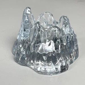 Vintage Glass Tealight Holder 70s Brutalist Design Iceberg Votive Holder 4" - Picture 1 of 13