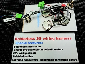 Gibson SG Solderless Wiring Upgrade - Shielded Cables - Custom Tone Caps - Picture 1 of 1