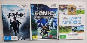 3X NINTENDO Wii Games SONIC and the BLACK NIGHT Wii SPORTS HARRY POTTER PART 1 - Picture 1 of 11