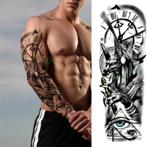 Waterproof Temporary Tattoo Sticker Anubis Ancient Egypt Dog Roma Clock Eye Full - Picture 1 of 63