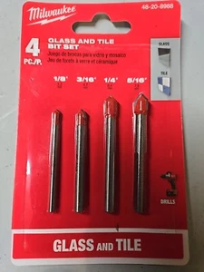Milwaukee 48-20-8988 4 Pc Glass and Tile Bit Set 1/8" 3/16" 1/4" 5/16" - Picture 1 of 2