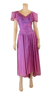 Vestido de Dama de honor vintage de los 80 de tafetán púrpura sin marca talla 12 Foto 1 de 4