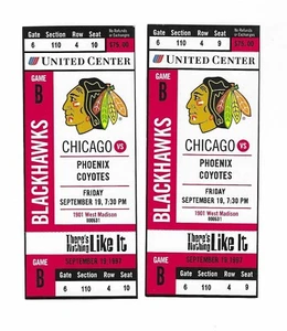 Chicago Blackhawks vs Phoenix Coyotes unused Hockey Tickets from 9/19/1997 - Picture 1 of 2