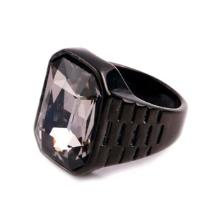 Classic Retro Square Gray CZ Wedding Ring Stainless Steel Black Ring Size 7-13 - Picture 1 of 2