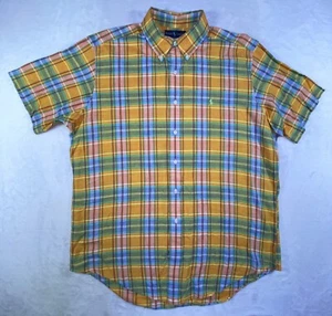 Vintage 90s Ralph Lauren Polo Green Pony Madras Short Sleeve Button Down Shirt L - Picture 1 of 18