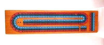 Three Player Solid Wood Cribbage Board with 8 Pegs  15" x 4" Peg Storage Slot - Image 1 of 3