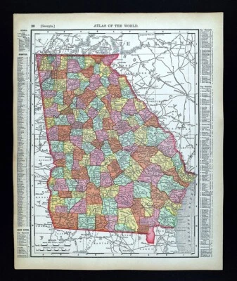 1895 Rand McNally Map Georgia Atlanta Athens Savannah Macon Columbus Rome Dalton - Image 1 of 4