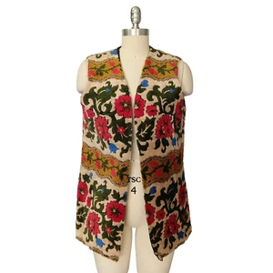 Vintage Vest Aladdin Tapestry Boho Hippie Carpet Floral Festival Size S M Long - Picture 1 of 6