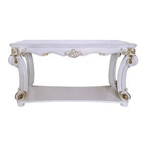 ACME Vendome Wooden Sofa Table with Scrolled Legs in Antique Pearl - Picture 1 of 9