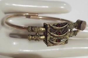 Bracciale Cerniera Vittoriano Antico GF Riempito Oro Granati Boemi Etruschi - Foto 1 di 10