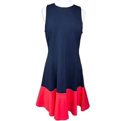 Eliza J Fit & Flare Dress Navy Blue Orange Trim Womens 14 - Image 1 of 4