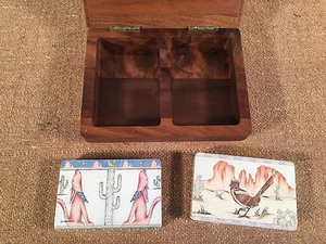 Hardwood Playing Card Box Case Lid 2 Decks Southwest Design Skyline Made in USA - Picture 1 of 4