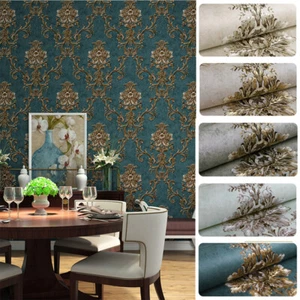 10M New Retro Luxury Gold Damask Wallpaper Deep Embossed Textured Non-woven Roll - Picture 1 of 29