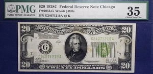 Fr#2053-G 1928C $20 FRN Chicago (SN:G24071219A) PMG VF 35  - Picture 1 of 2