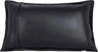 Black Box Lambskin Leather Rectangle Pillow Cover Sofa Cushion Case Home Decore - Image 1 of 4