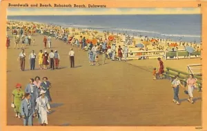 Postal DE: Boardwalk & Beach, Rehoboth Beach, Delaware, lino, publicada 1952 - Imagen 1 de 2