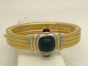 Nolan Miller Gold Tone Blue & Pink Stone Bangle Bracelet 7” - Picture 1 of 9