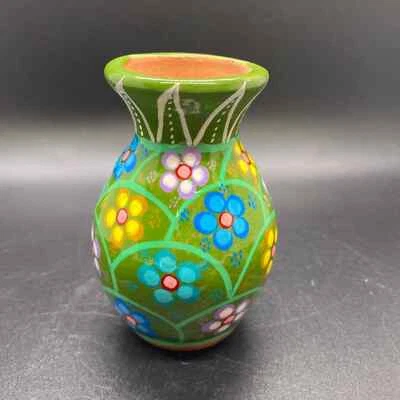 Mini jarrón mexicano de terracota de colección floral pintado a mano arte popular Foto 1 de 4