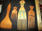 Vintage Lot 4 Wooden Afro Pick Hair Combs Handmade