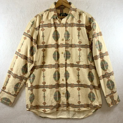 Vintage Cabellas Men Aztec Flannel Shirt Sz M Southwestern Rugged Thick Workwear - Image 1 of 4
