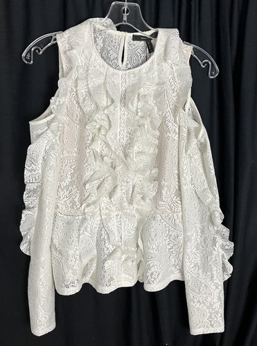 OFF WHITE BCBG MAXAZRIA Off White "Maddi" TOP in pizzo spalle fredde schiena trasparente XS nuovo