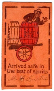 1907 UOMO IN BARILE DI LIQUORE DI SEGALE ARRIVATO AL MEGLIO DEGLI SPIRITI CARTOLINA IN PELLE - Foto 1 di 2