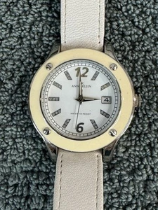 Anne Klein Womens Watch 10/8993 Date White Leather Band White Dial New Battery - Picture 1 of 4