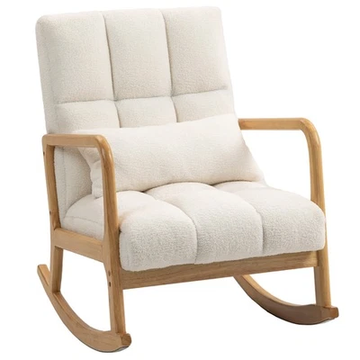 HOMCOM Poltrona per Salotto a Dondolo con Cuscino Lombare in Sherpa Bianco - Immagine 1 di 4